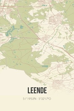 Retro Dutch city map of Leende located in Noord-Brabant. Vintage street map.
