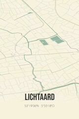 Retro Dutch city map of Lichtaard located in Fryslan. Vintage street map.