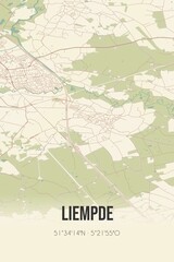 Retro Dutch city map of Liempde located in Noord-Brabant. Vintage street map.