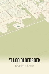 Retro Dutch city map of 't Loo Oldebroek located in Gelderland. Vintage street map.