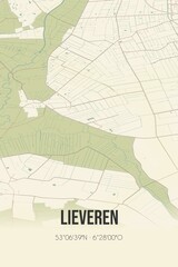 Retro Dutch city map of Lieveren located in Drenthe. Vintage street map.