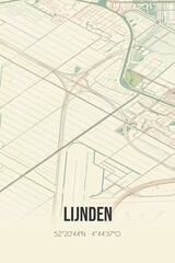 Retro Dutch city map of Lijnden located in Noord-Holland. Vintage street map.