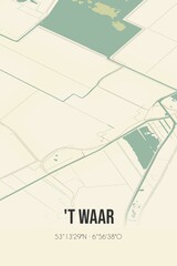 Retro Dutch city map of 't Waar located in Groningen. Vintage street map.
