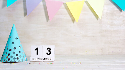 Birthday September 13 on the calendar. Happy birthday card with date copy space. Holiday...