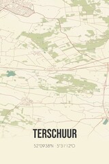 Retro Dutch city map of Terschuur located in Gelderland. Vintage street map.