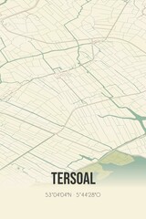 Retro Dutch city map of Tersoal located in Fryslan. Vintage street map.