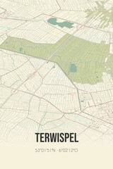 Obraz premium Retro Dutch city map of Terwispel located in Fryslan. Vintage street map.