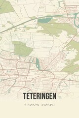 Retro Dutch city map of Teteringen located in Noord-Brabant. Vintage street map.