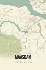 Retro Dutch city map of Maasdam located in Zuid-Holland. Vintage street map.
