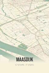 Retro Dutch city map of Maasdijk located in Zuid-Holland. Vintage street map.