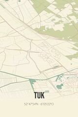 Retro Dutch city map of Tuk located in Overijssel. Vintage street map.