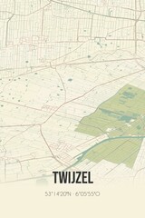 Obraz premium Retro Dutch city map of Twijzel located in Fryslan. Vintage street map.
