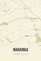 Fototapeta premium Retro Dutch city map of Makkinga located in Fryslan. Vintage street map.