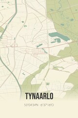 Retro Dutch city map of Tynaarlo located in Drenthe. Vintage street map.