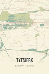 Retro Dutch city map of Tytsjerk located in Fryslan. Vintage street map.
