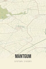Retro Dutch city map of Mantgum located in Fryslan. Vintage street map.