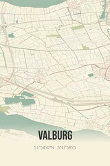 Retro Dutch city map of Valburg located in Gelderland. Vintage street map.