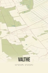 Retro Dutch city map of Valthe located in Drenthe. Vintage street map.
