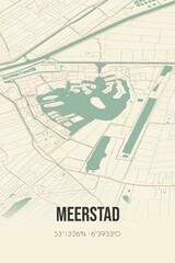 Retro Dutch city map of Meerstad located in Groningen. Vintage street map.