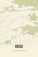 Retro Dutch city map of Vasse located in Overijssel. Vintage street map.