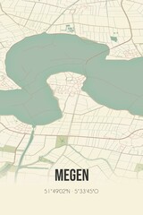 Retro Dutch city map of Megen located in Noord-Brabant. Vintage street map.
