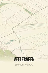Retro Dutch city map of Veelerveen located in Groningen. Vintage street map.