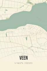 Retro Dutch city map of Veen located in Noord-Brabant. Vintage street map.