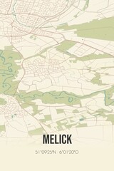 Retro Dutch city map of Melick located in Limburg. Vintage street map.