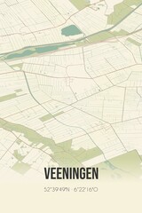 Retro Dutch city map of Veeningen located in Drenthe. Vintage street map.