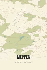Retro Dutch city map of Meppen located in Drenthe. Vintage street map.