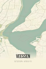 Retro Dutch city map of Veessen located in Gelderland. Vintage street map.