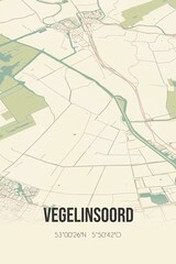 Retro Dutch city map of Vegelinsoord located in Fryslan. Vintage street map.