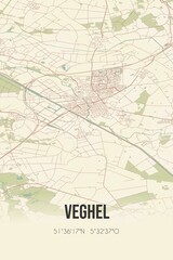 Retro Dutch city map of Veghel located in Noord-Brabant. Vintage street map.