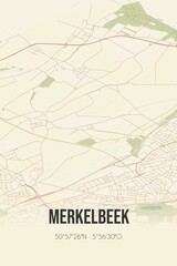 Retro Dutch city map of Merkelbeek located in Limburg. Vintage street map.