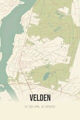Retro Dutch city map of Velden located in Limburg. Vintage street map.
