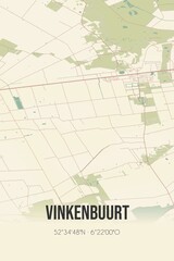 Retro Dutch city map of Vinkenbuurt located in Overijssel. Vintage street map.