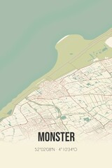 Retro Dutch city map of Monster located in Zuid-Holland. Vintage street map.