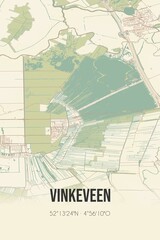 Retro Dutch city map of Vinkeveen located in Utrecht. Vintage street map.