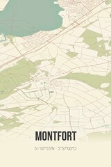 Retro Dutch city map of Montfort located in Limburg. Vintage street map.