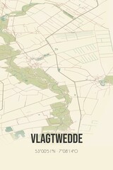 Retro Dutch city map of Vlagtwedde located in Groningen. Vintage street map.