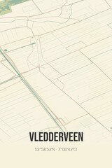 Retro Dutch city map of Vledderveen located in Groningen. Vintage street map.