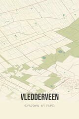 Retro Dutch city map of Vledderveen located in Drenthe. Vintage street map.