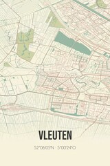 Retro Dutch city map of Vleuten located in Utrecht. Vintage street map.