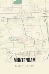 Retro Dutch city map of Muntendam located in Groningen. Vintage street map.