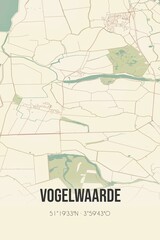 Retro Dutch city map of Vogelwaarde located in Zeeland. Vintage street map.