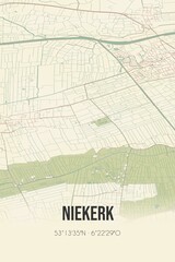 Retro Dutch city map of Niekerk located in Groningen. Vintage street map.
