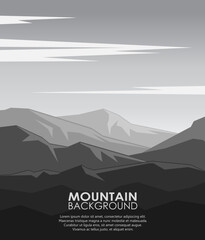 Landscape with silhouettes of huge mountains. Vector