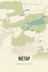 Retro Dutch city map of Nietap located in Drenthe. Vintage street map.