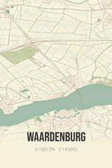Retro Dutch city map of Waardenburg located in Gelderland. Vintage street map.