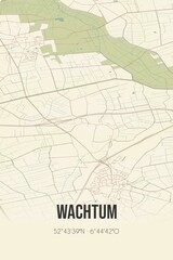 Retro Dutch city map of Wachtum located in Drenthe. Vintage street map.